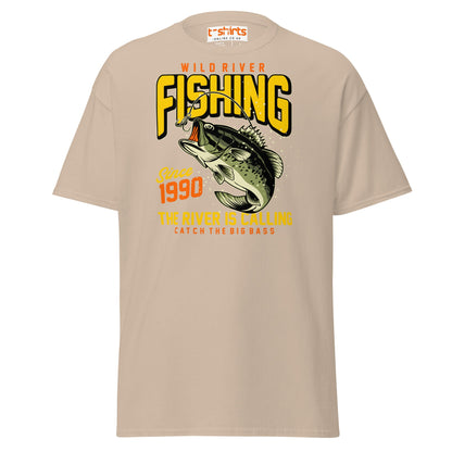 Wild River Fishing T-Shirt | Big Bass Angler Tee - Sand - T-Shirts Online