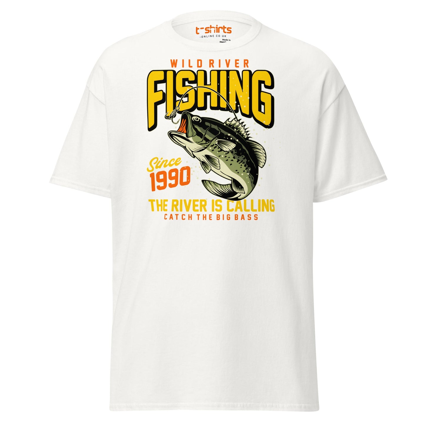 Wild River Fishing T-Shirt | Big Bass Angler Tee - White - T-Shirts Online