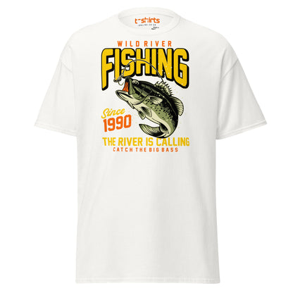 Wild River Fishing T-Shirt | Big Bass Angler Tee - White - T-Shirts Online