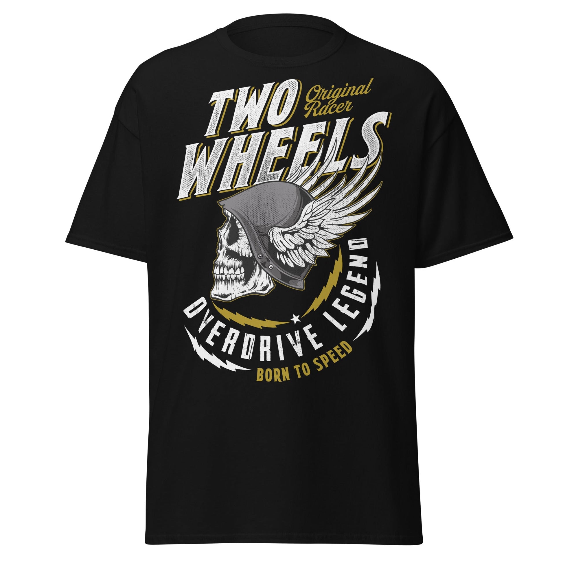 Winged Skull Biker T-Shirt - Two Wheels Racer Legend - Black - T-Shirts Online