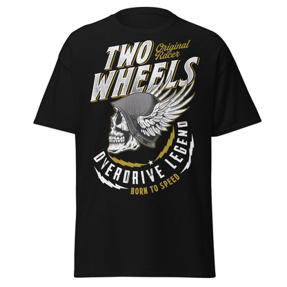 Winged Skull Biker T-Shirt - Two Wheels Racer Legend - Black - T-Shirts Online
