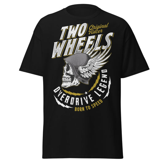 Winged Skull Biker T-Shirt - Two Wheels Racer Legend - Black - T-Shirts Online
