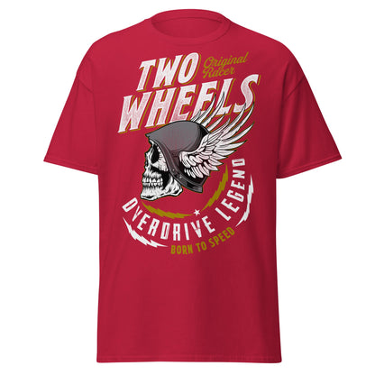 Winged Skull Biker T-Shirt - Two Wheels Racer Legend - Cardinal - T-Shirts Online