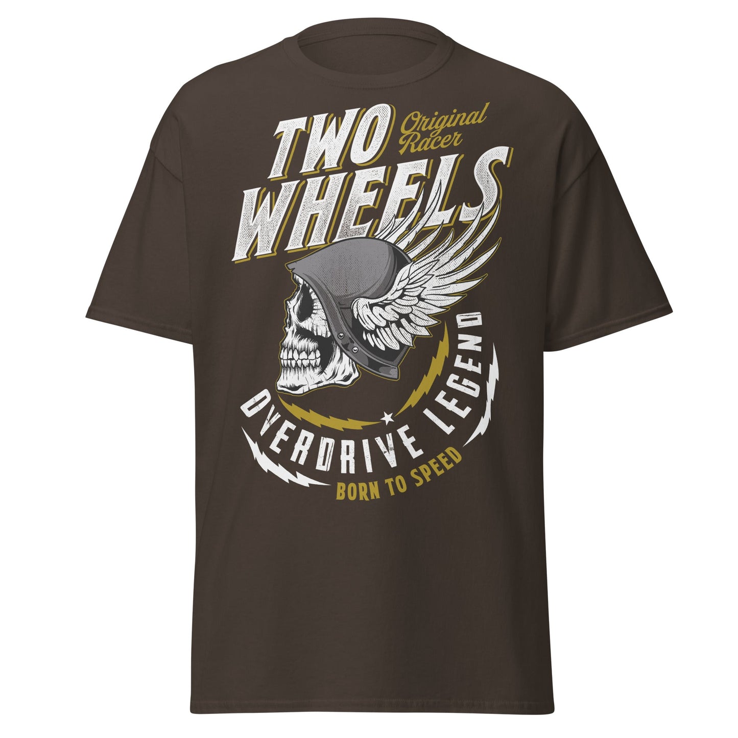 Winged Skull Biker T-Shirt - Two Wheels Racer Legend - Dark Chocolate - T-Shirts Online