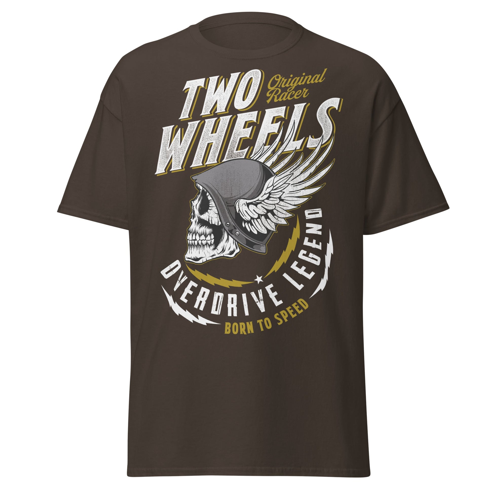 Winged Skull Biker T-Shirt - Two Wheels Racer Legend - Dark Chocolate - T-Shirts Online