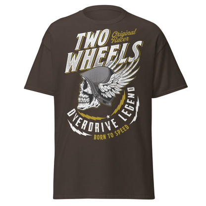 Winged Skull Biker T-Shirt - Two Wheels Racer Legend - Dark Chocolate - T-Shirts Online