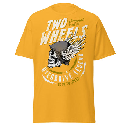 Winged Skull Biker T-Shirt - Two Wheels Racer Legend - Gold - T-Shirts Online