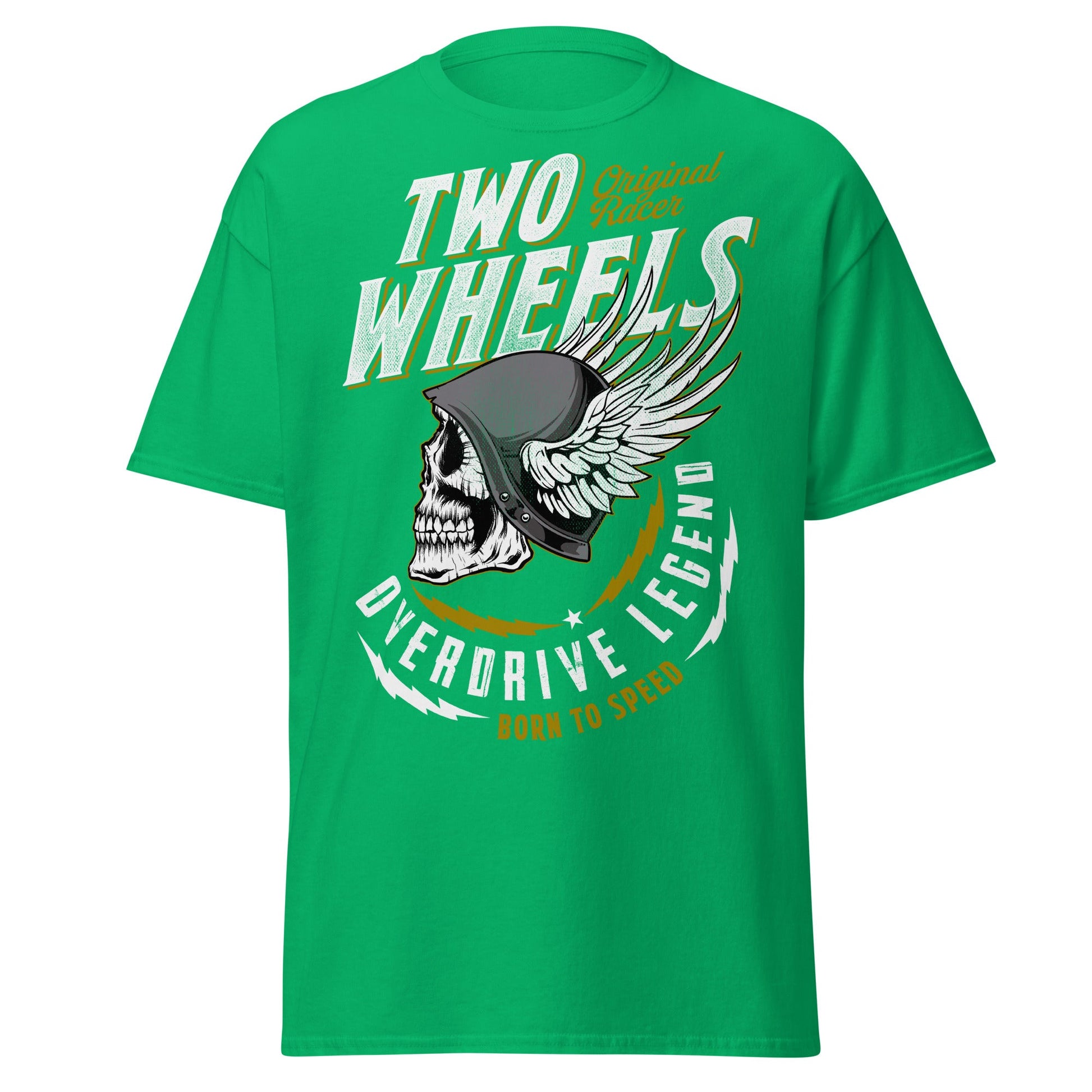 Winged Skull Biker T-Shirt - Two Wheels Racer Legend - Irish Green - T-Shirts Online