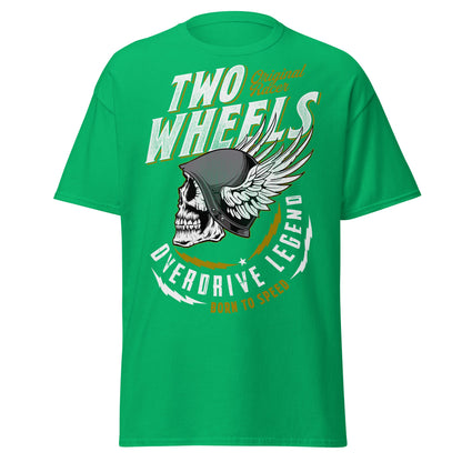 Winged Skull Biker T-Shirt - Two Wheels Racer Legend - Irish Green - T-Shirts Online
