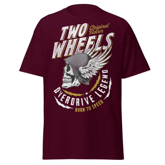 Winged Skull Biker T-Shirt - Two Wheels Racer Legend - Maroon - T-Shirts Online