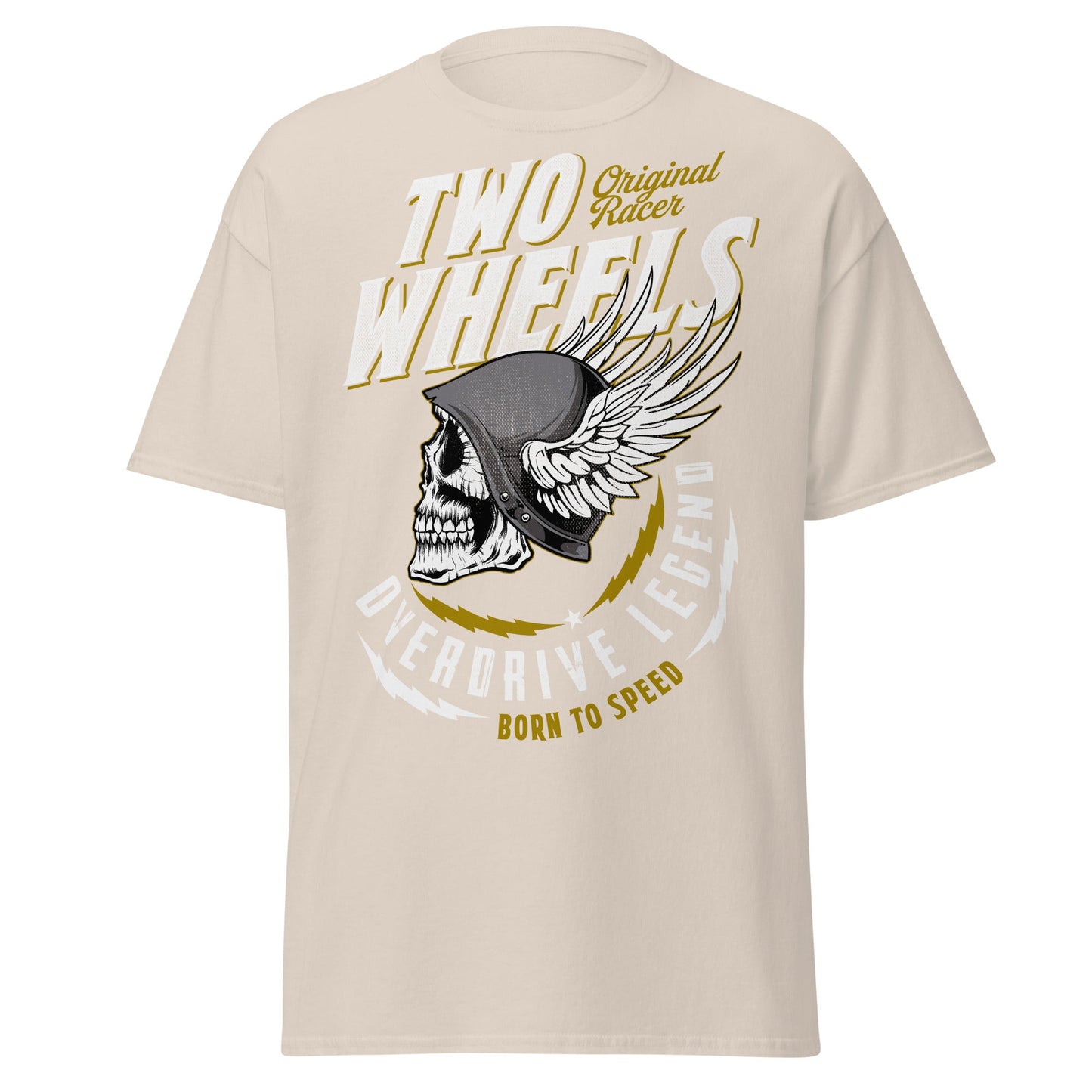 Winged Skull Biker T-Shirt - Two Wheels Racer Legend - Natural - T-Shirts Online