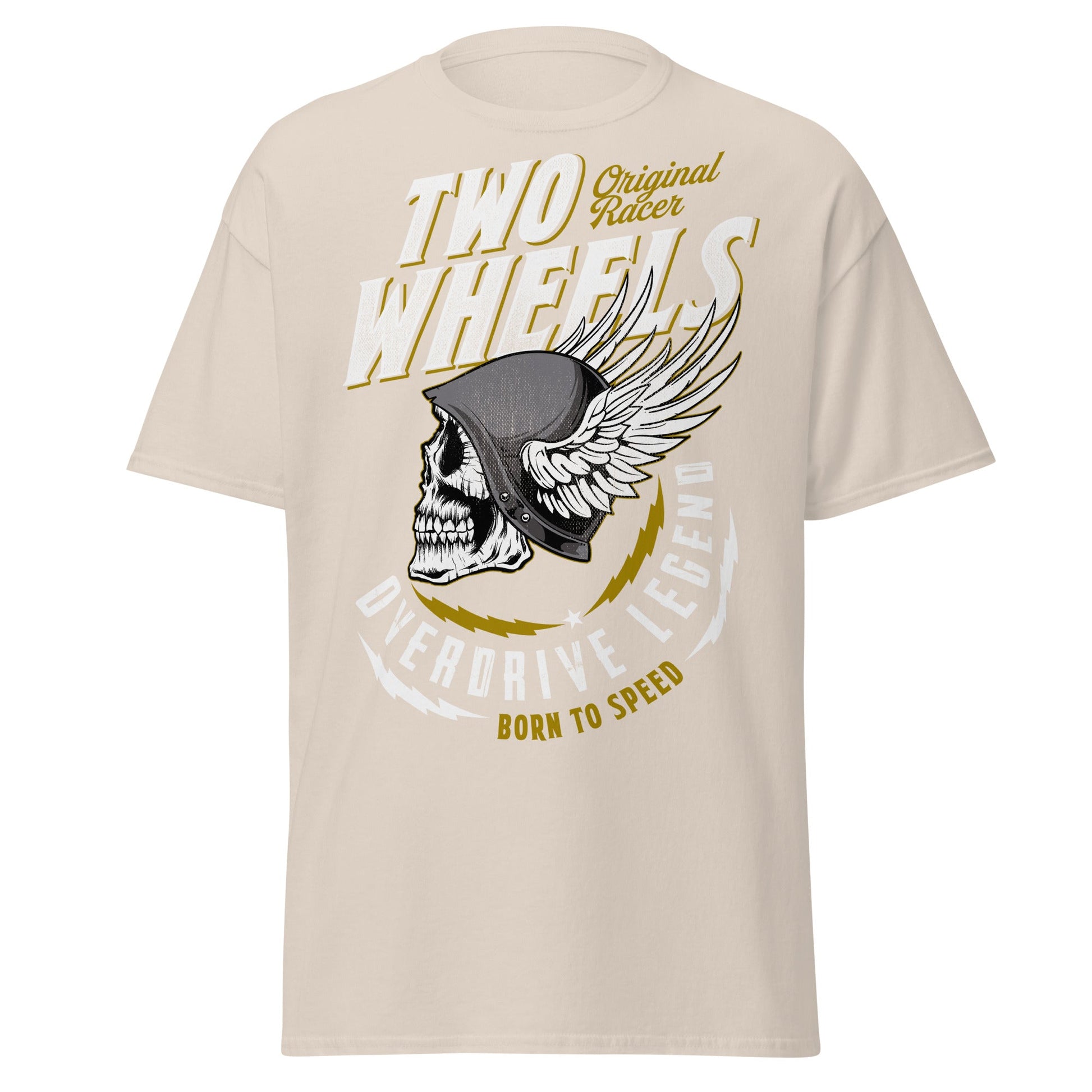 Winged Skull Biker T-Shirt - Two Wheels Racer Legend - Natural - T-Shirts Online