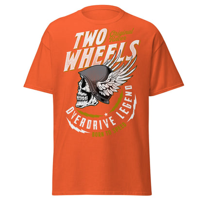 Winged Skull Biker T-Shirt - Two Wheels Racer Legend - Orange - T-Shirts Online