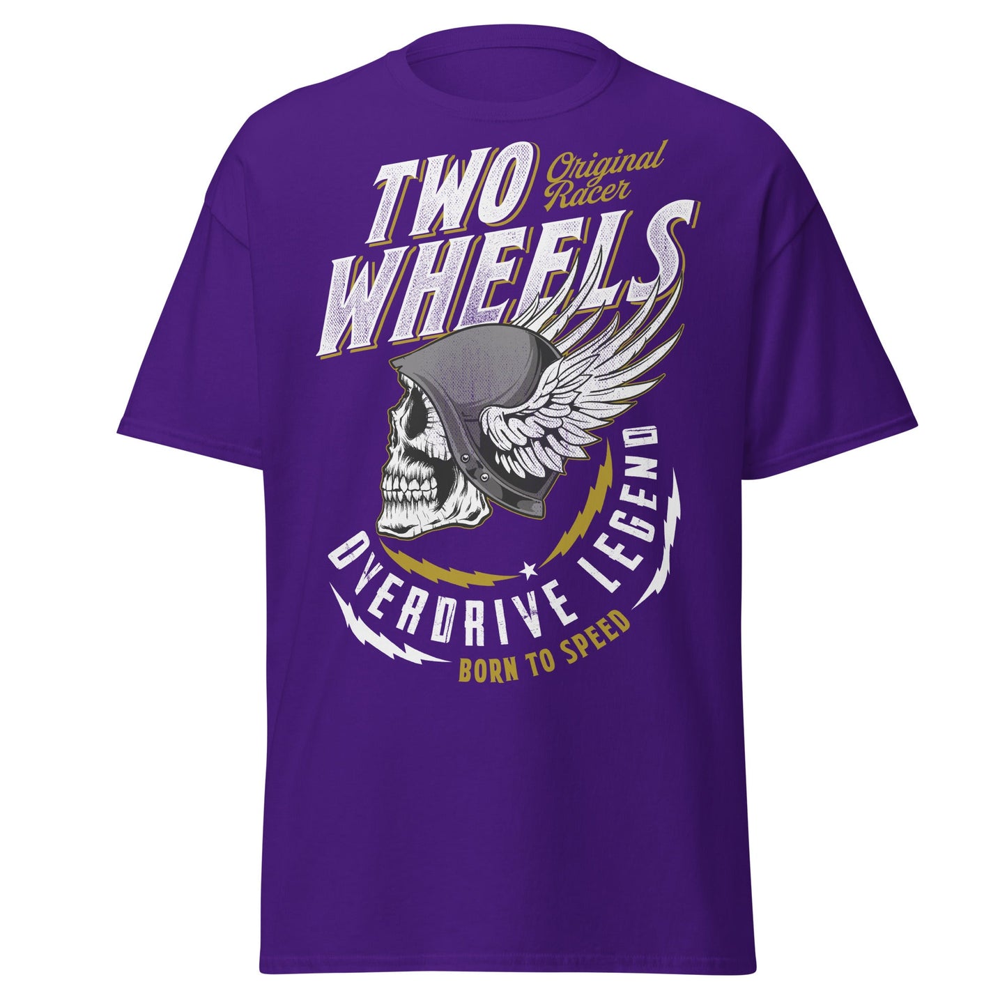 Winged Skull Biker T-Shirt - Two Wheels Racer Legend - Purple - T-Shirts Online