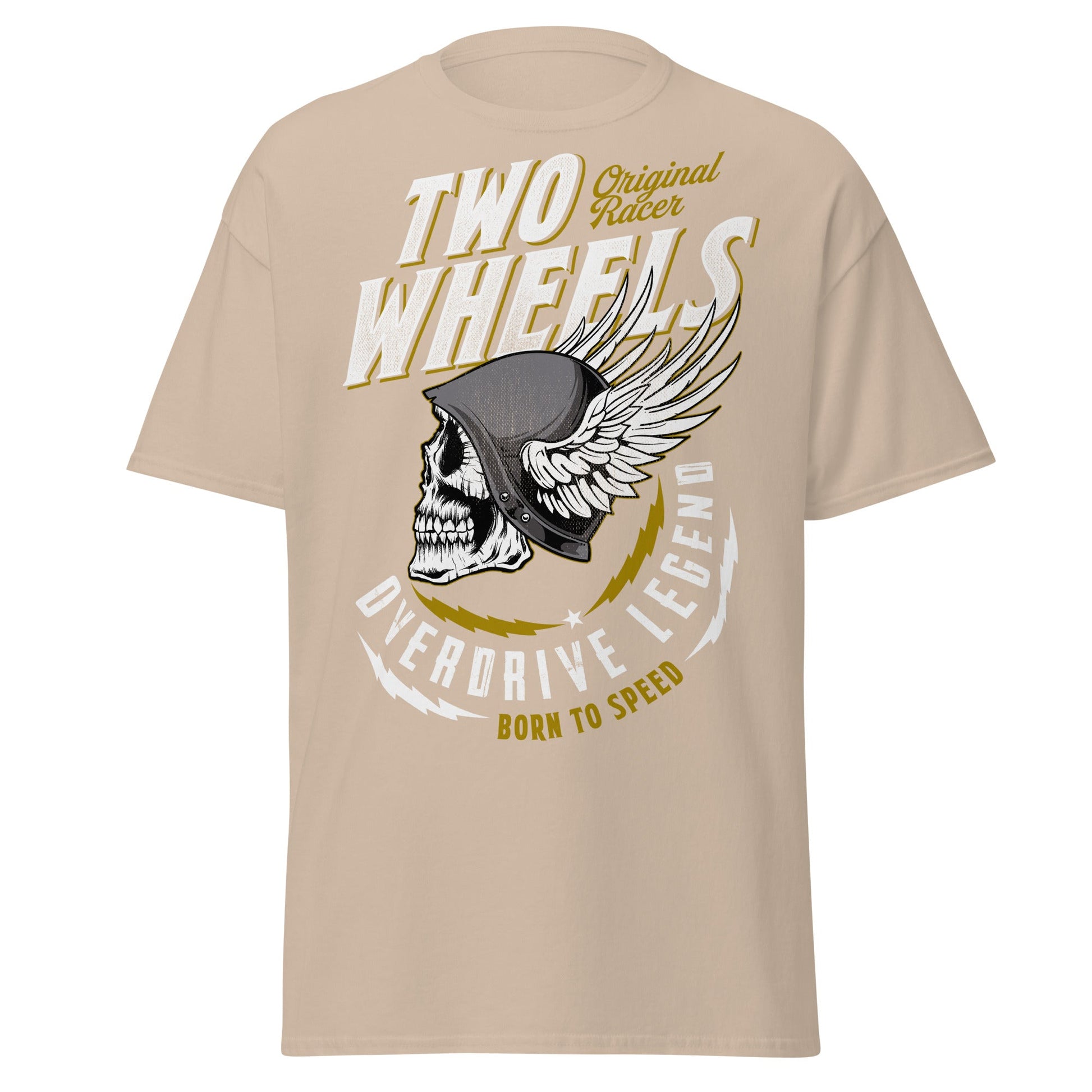 Winged Skull Biker T-Shirt - Two Wheels Racer Legend - Sand - T-Shirts Online