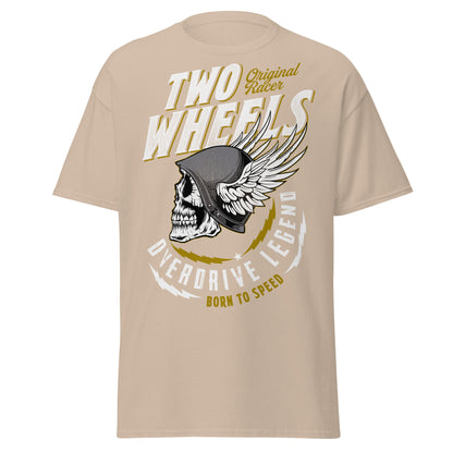 Winged Skull Biker T-Shirt - Two Wheels Racer Legend - Sand - T-Shirts Online