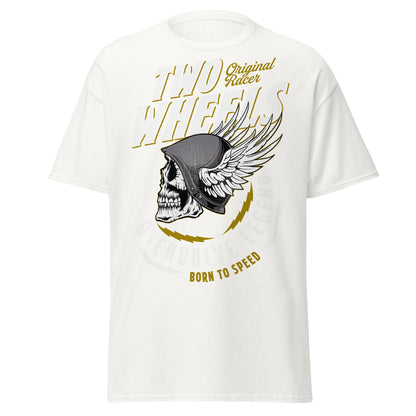 Winged Skull Biker T-Shirt - Two Wheels Racer Legend - White - T-Shirts Online
