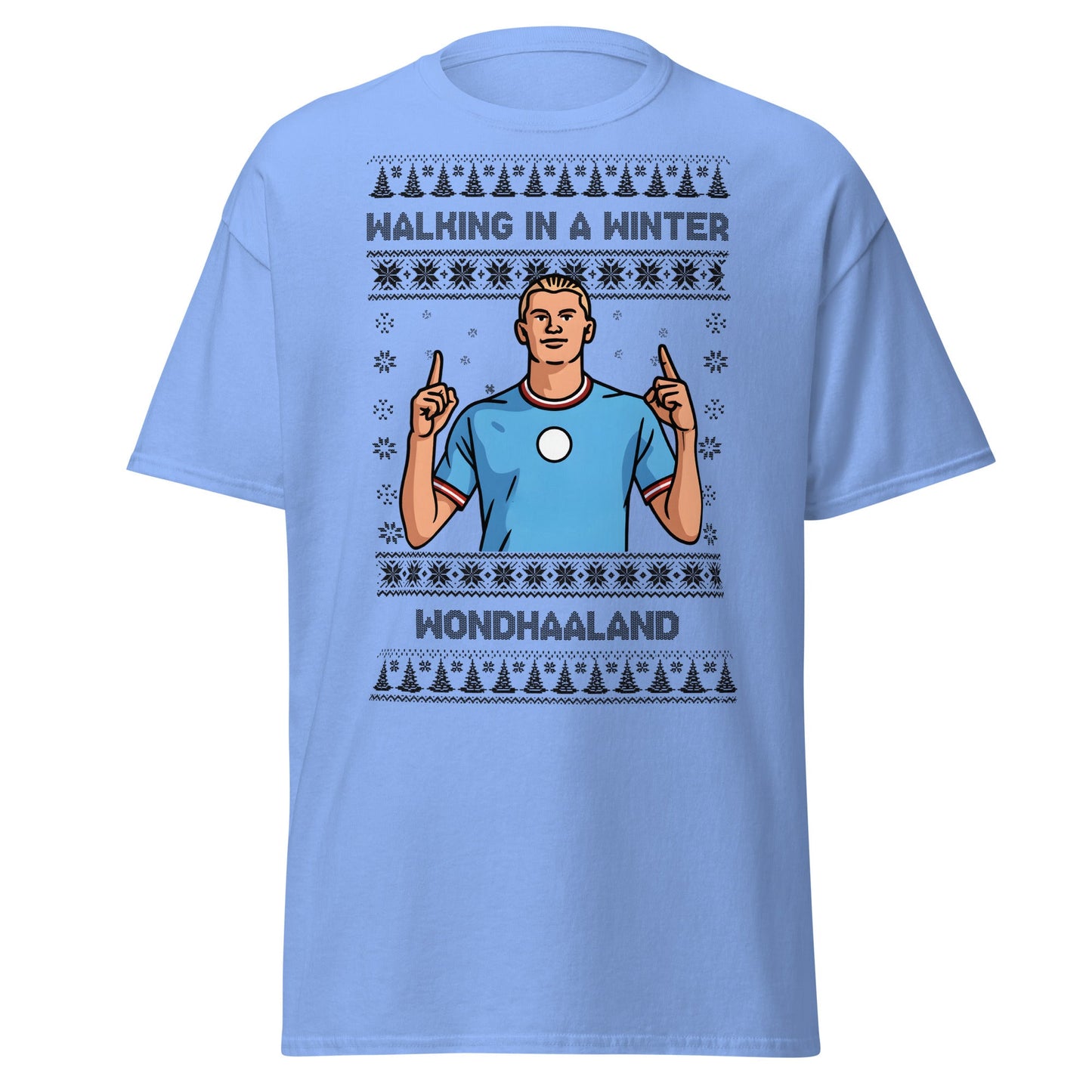Winter Wondhaaland T-Shirt | Haaland Christmas Football Tee - Carolina Blue - T-Shirts Online