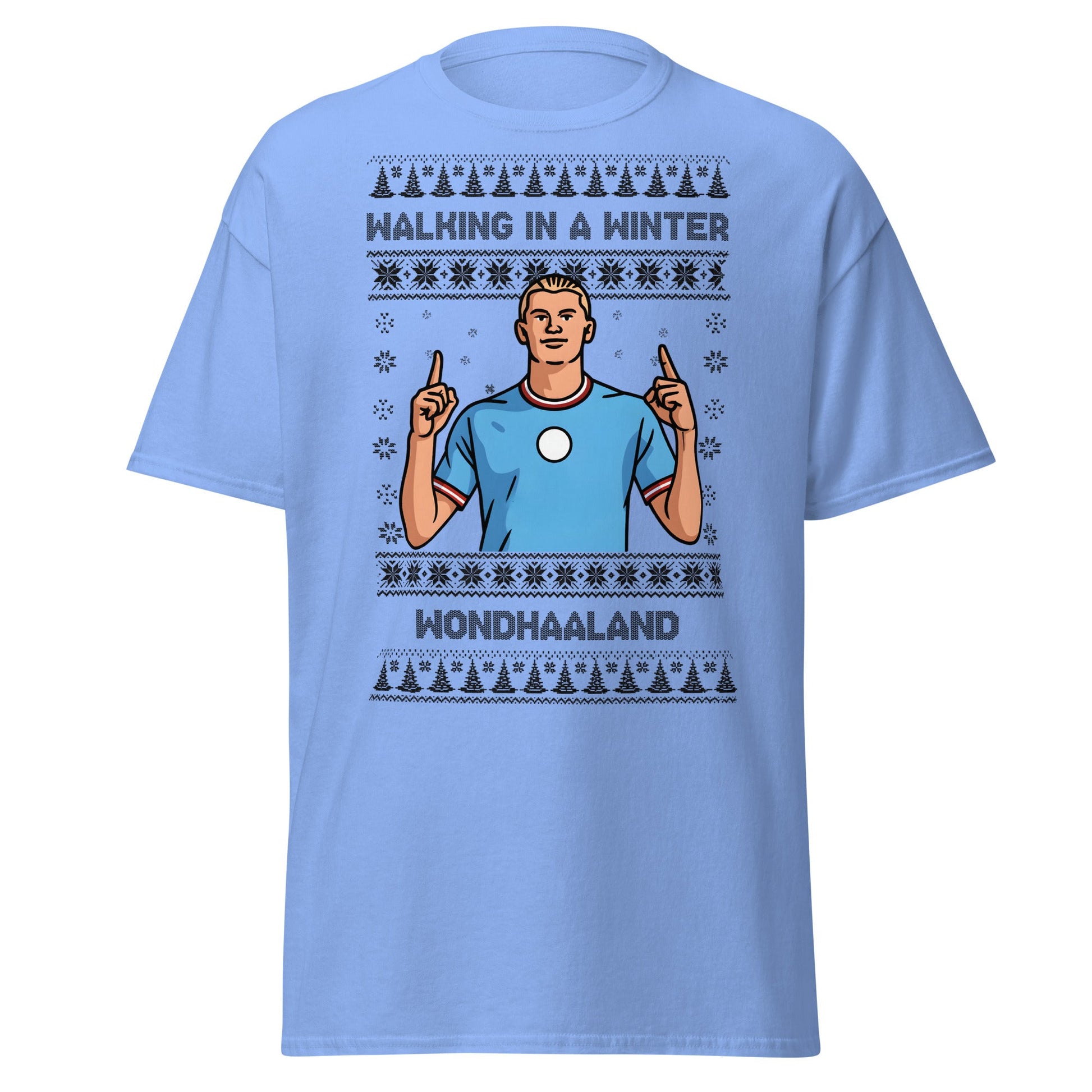 Winter Wondhaaland T-Shirt | Haaland Christmas Football Tee - Carolina Blue - T-Shirts Online