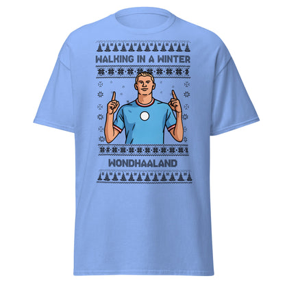 Winter Wondhaaland T-Shirt | Haaland Christmas Football Tee - Carolina Blue - T-Shirts Online