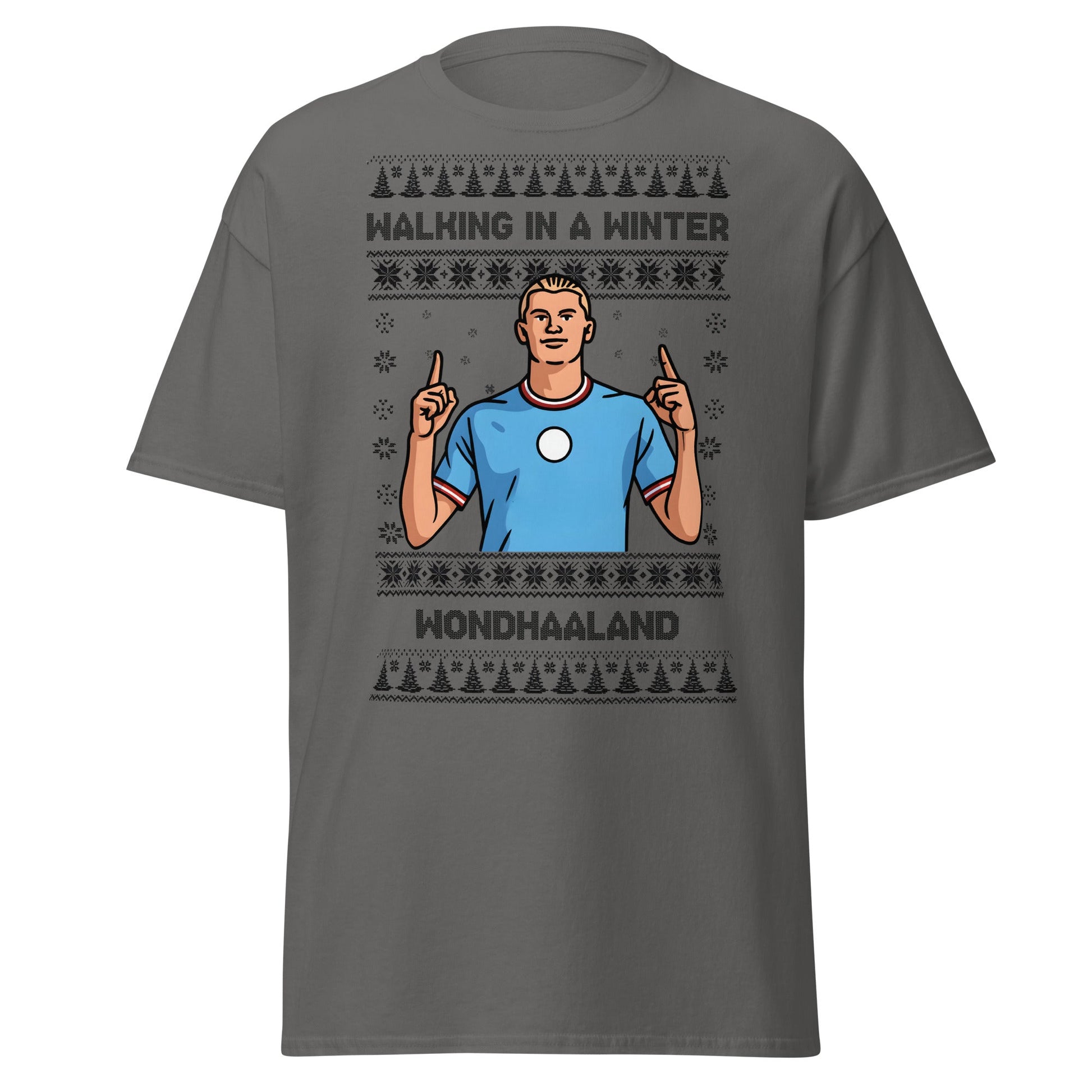 Winter Wondhaaland T-Shirt | Haaland Christmas Football Tee - Charcoal - T-Shirts Online