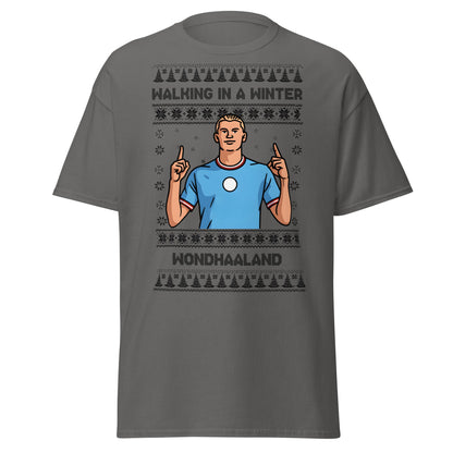 Winter Wondhaaland T-Shirt | Haaland Christmas Football Tee - Charcoal - T-Shirts Online