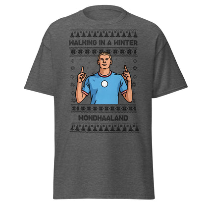 Winter Wondhaaland T-Shirt | Haaland Christmas Football Tee - Dark Heather - T-Shirts Online