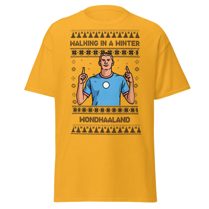 Winter Wondhaaland T-Shirt | Haaland Christmas Football Tee - Gold - T-Shirts Online