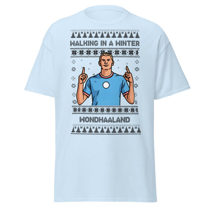 Winter Wondhaaland T-Shirt | Haaland Christmas Football Tee - Light Blue - T-Shirts Online