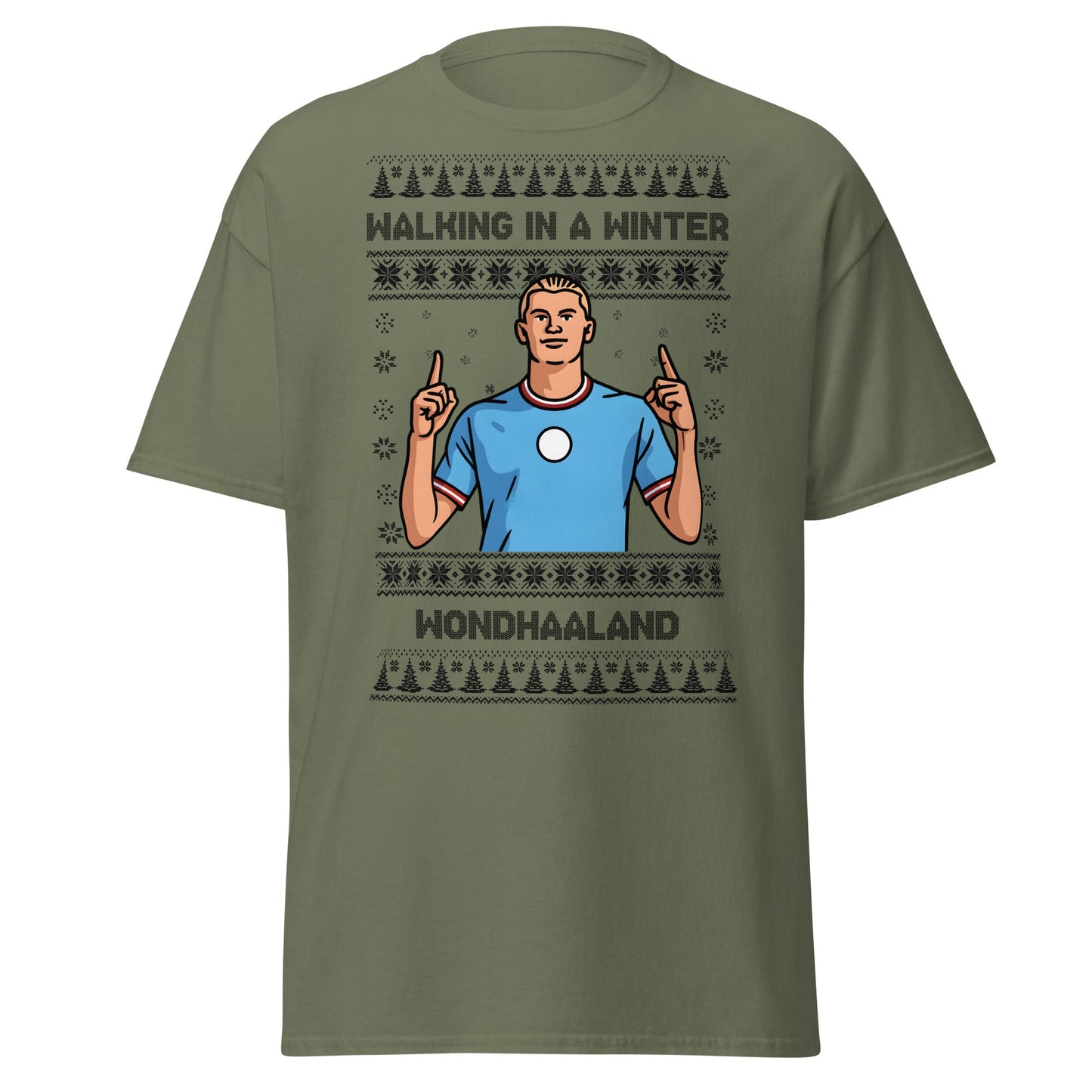 Winter Wondhaaland T-Shirt | Haaland Christmas Football Tee - Military Green - T-Shirts Online