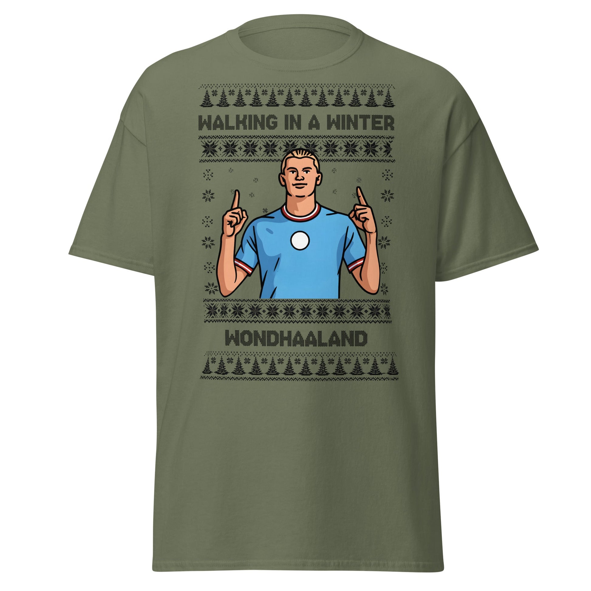 Winter Wondhaaland T-Shirt | Haaland Christmas Football Tee - Military Green - T-Shirts Online