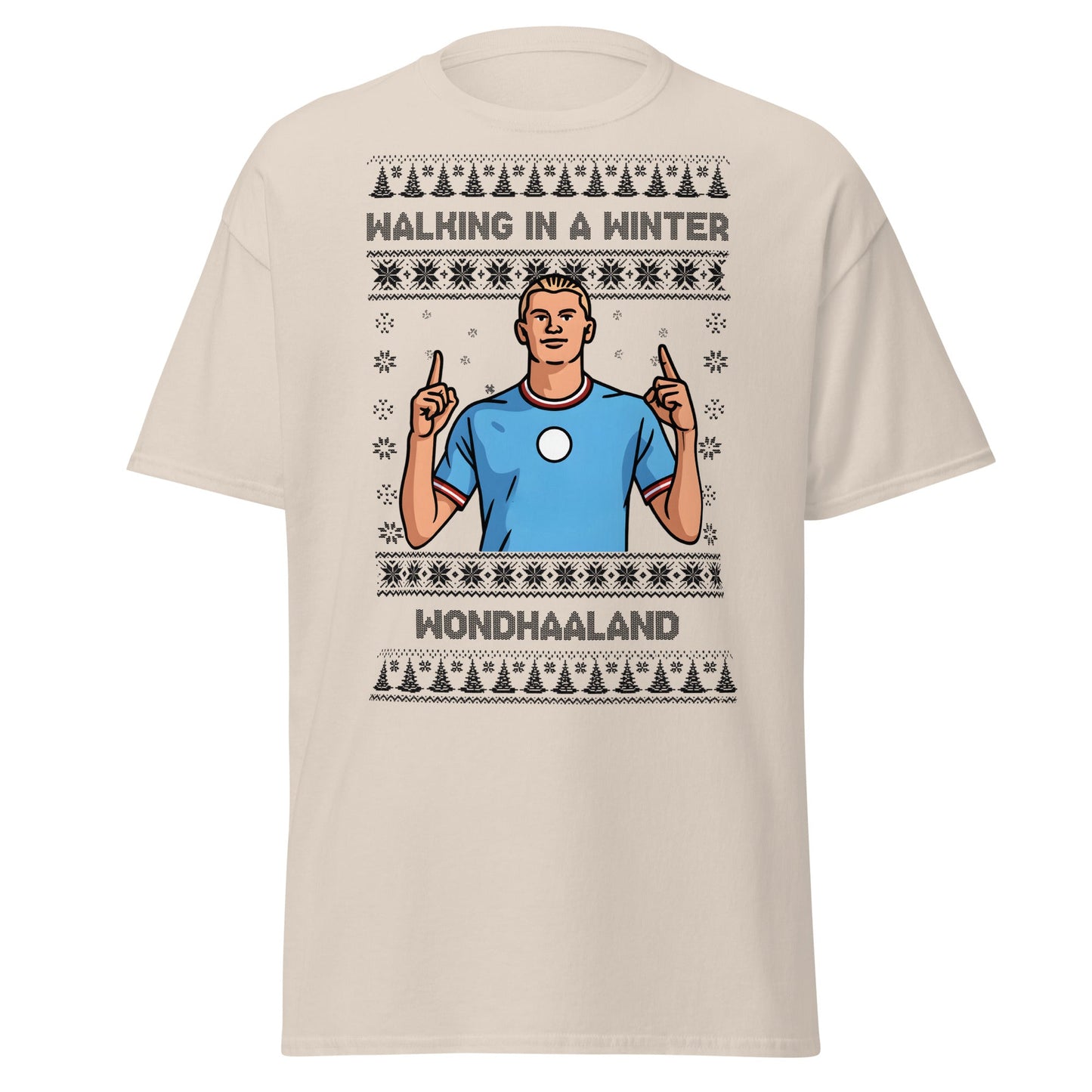 Winter Wondhaaland T-Shirt | Haaland Christmas Football Tee - Natural - T-Shirts Online