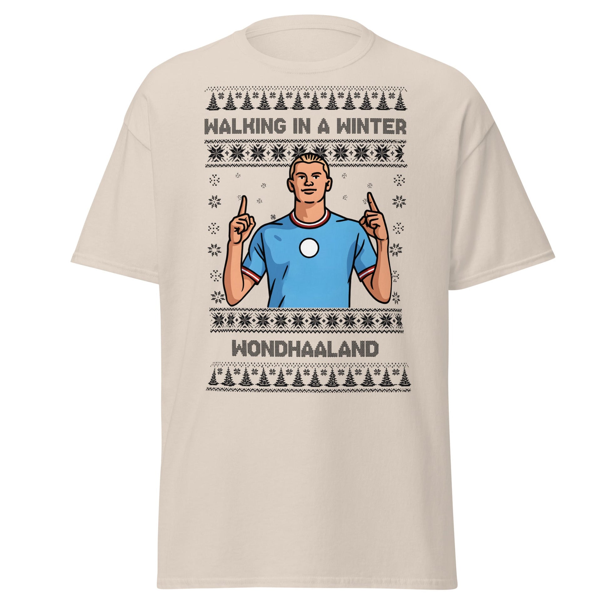 Winter Wondhaaland T-Shirt | Haaland Christmas Football Tee - Natural - T-Shirts Online