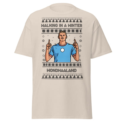 Winter Wondhaaland T-Shirt | Haaland Christmas Football Tee - Natural - T-Shirts Online