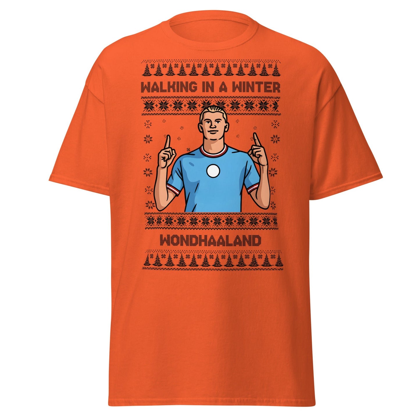 Winter Wondhaaland T-Shirt | Haaland Christmas Football Tee - Orange - T-Shirts Online
