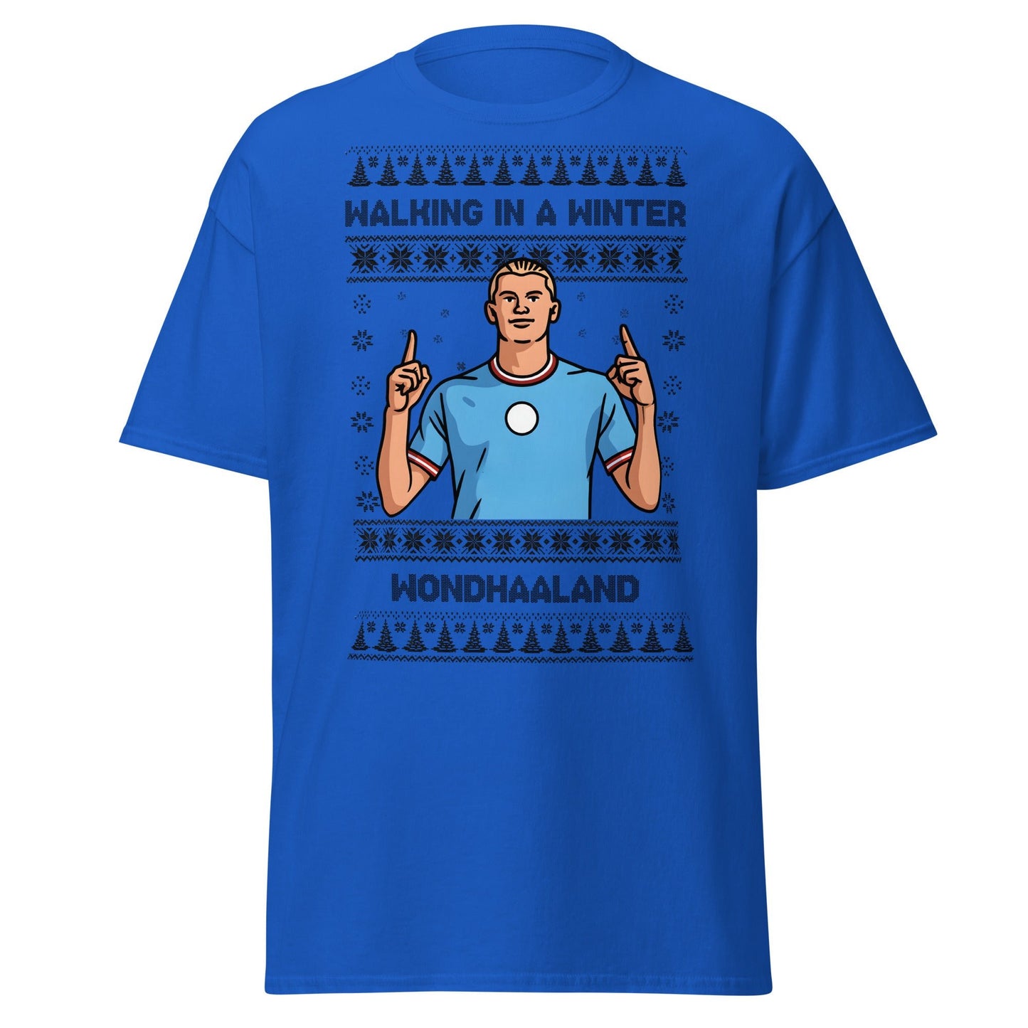 Winter Wondhaaland T-Shirt | Haaland Christmas Football Tee - Royal - T-Shirts Online