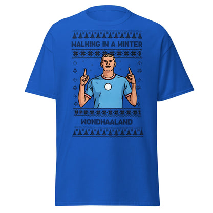 Winter Wondhaaland T-Shirt | Haaland Christmas Football Tee - Royal - T-Shirts Online
