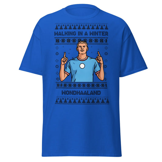Winter Wondhaaland T-Shirt | Haaland Christmas Football Tee - Royal - T-Shirts Online