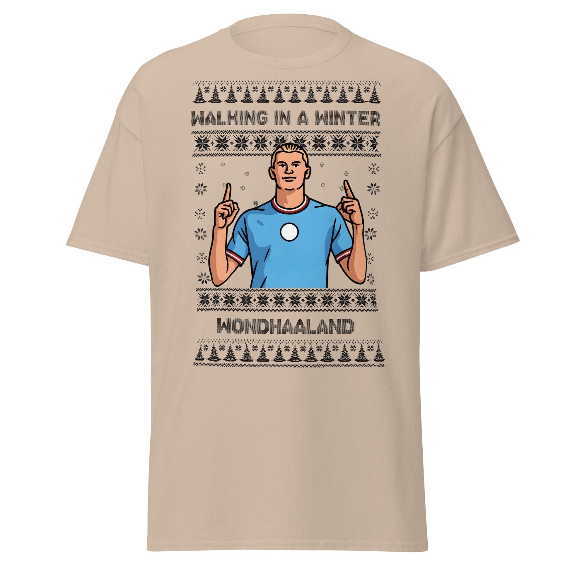 Winter Wondhaaland T-Shirt | Haaland Christmas Football Tee - Sand - T-Shirts Online