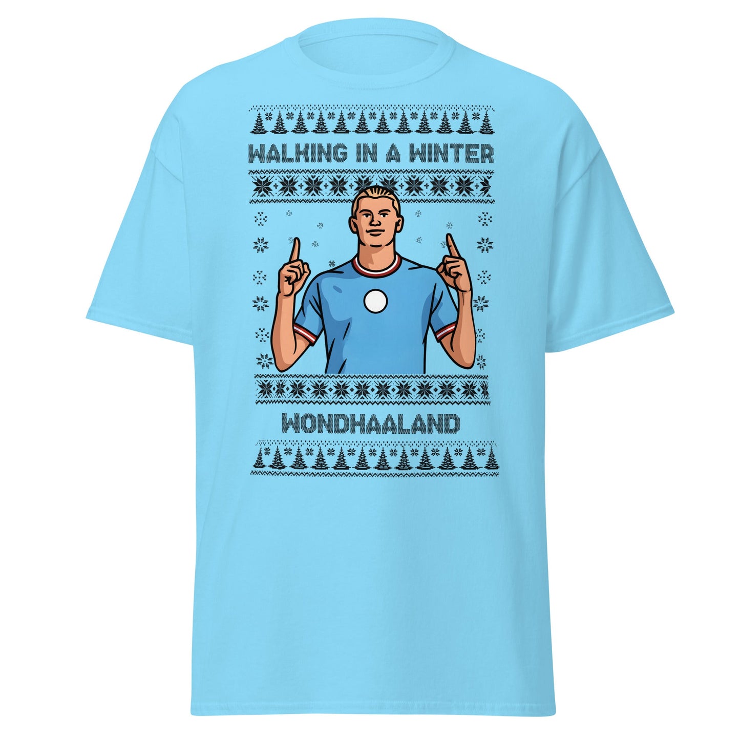 Winter Wondhaaland T-Shirt | Haaland Christmas Football Tee - Sky - T-Shirts Online