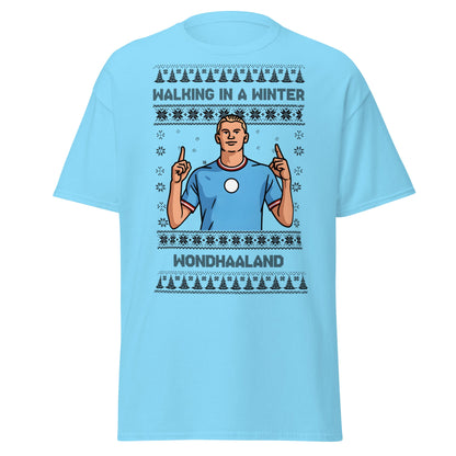 Winter Wondhaaland T-Shirt | Haaland Christmas Football Tee - Sky - T-Shirts Online