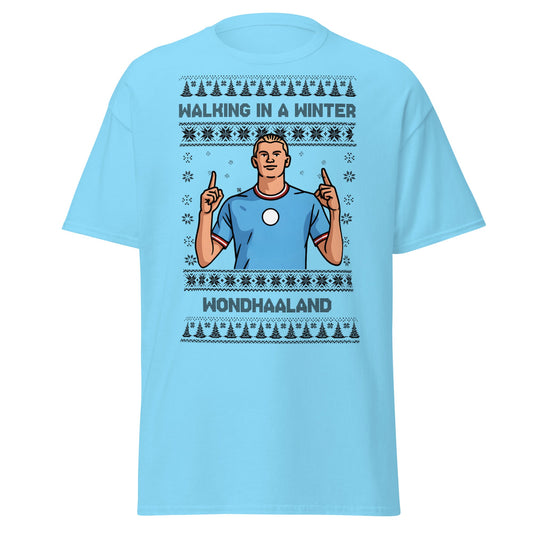 Winter Wondhaaland T-Shirt | Haaland Christmas Football Tee - Sky - T-Shirts Online