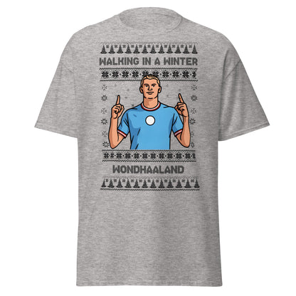 Winter Wondhaaland T-Shirt | Haaland Christmas Football Tee - Sport Grey - T-Shirts Online