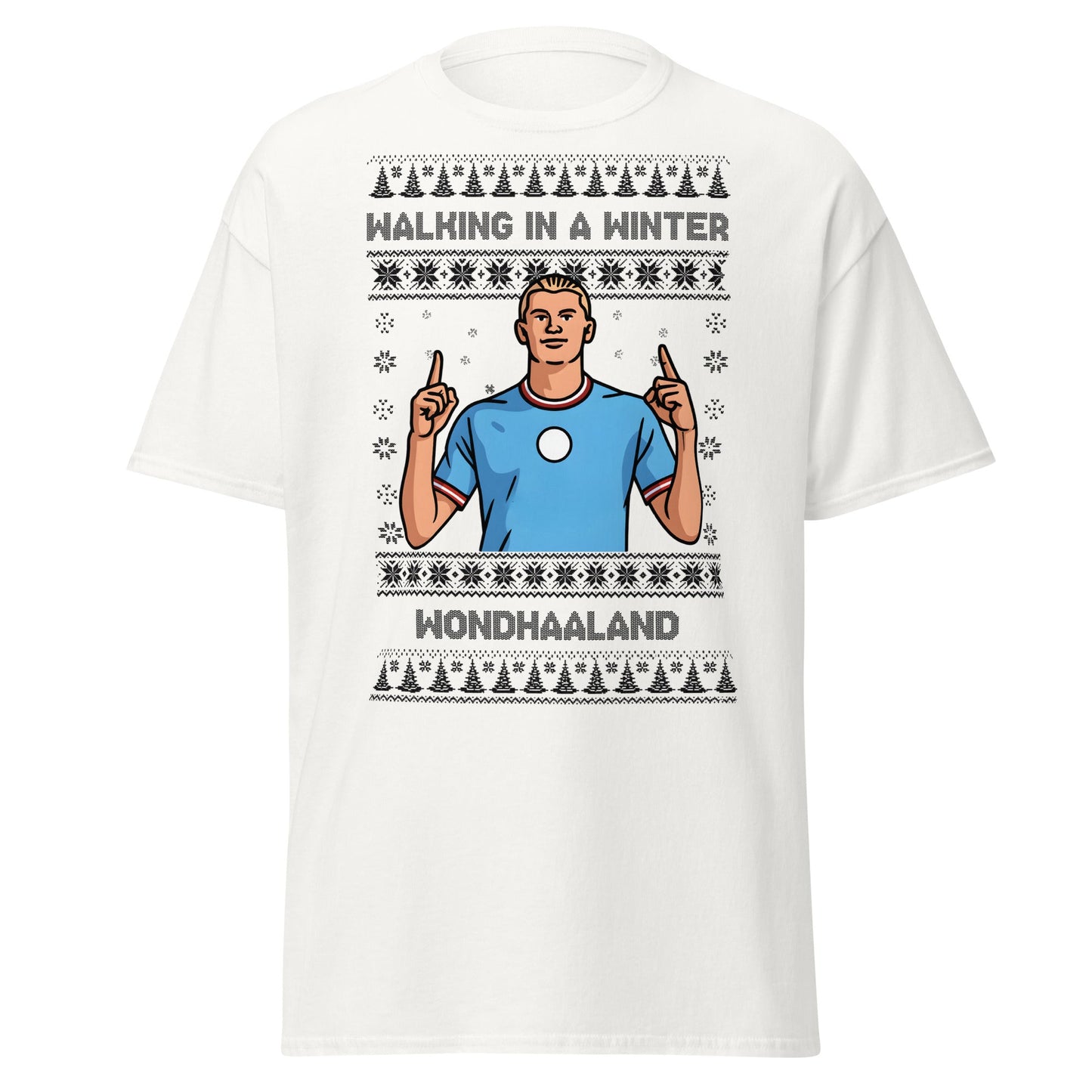 Winter Wondhaaland T-Shirt | Haaland Christmas Football Tee - White - T-Shirts Online