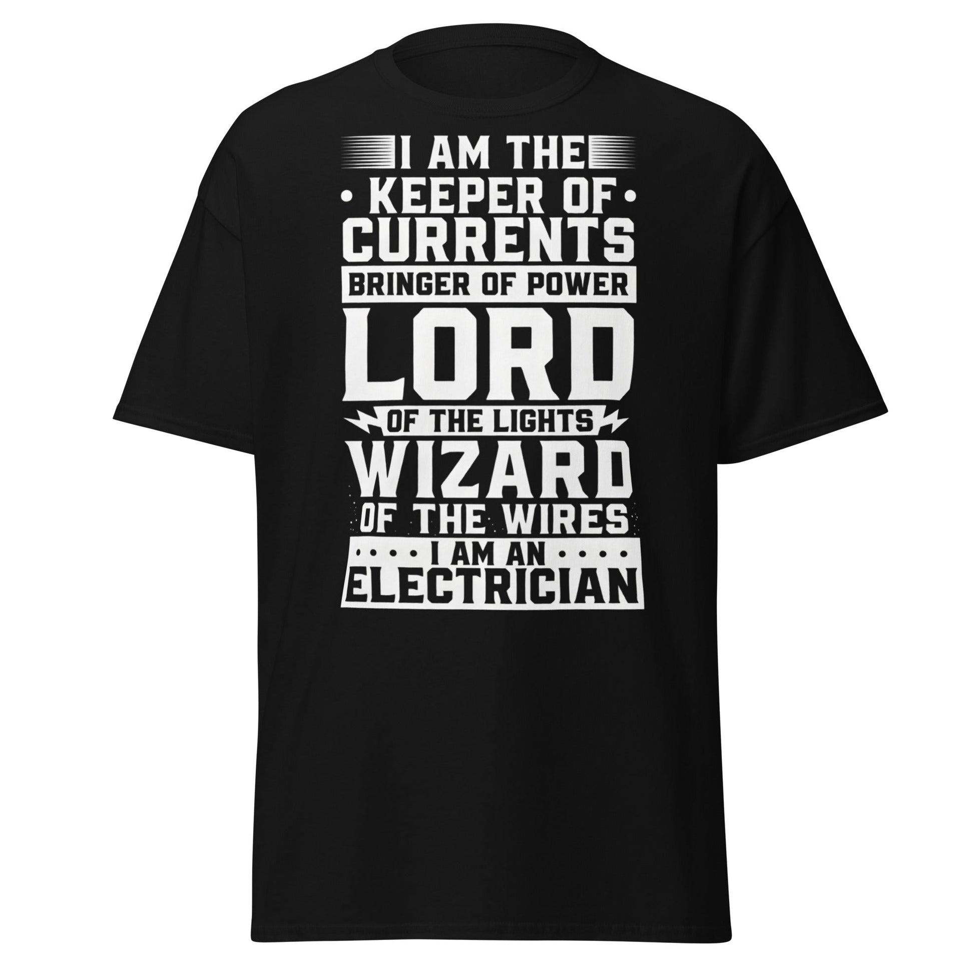 Wizard of the Wires - Funny Electrician Graphic T-Shirt - Black - T-Shirts Online