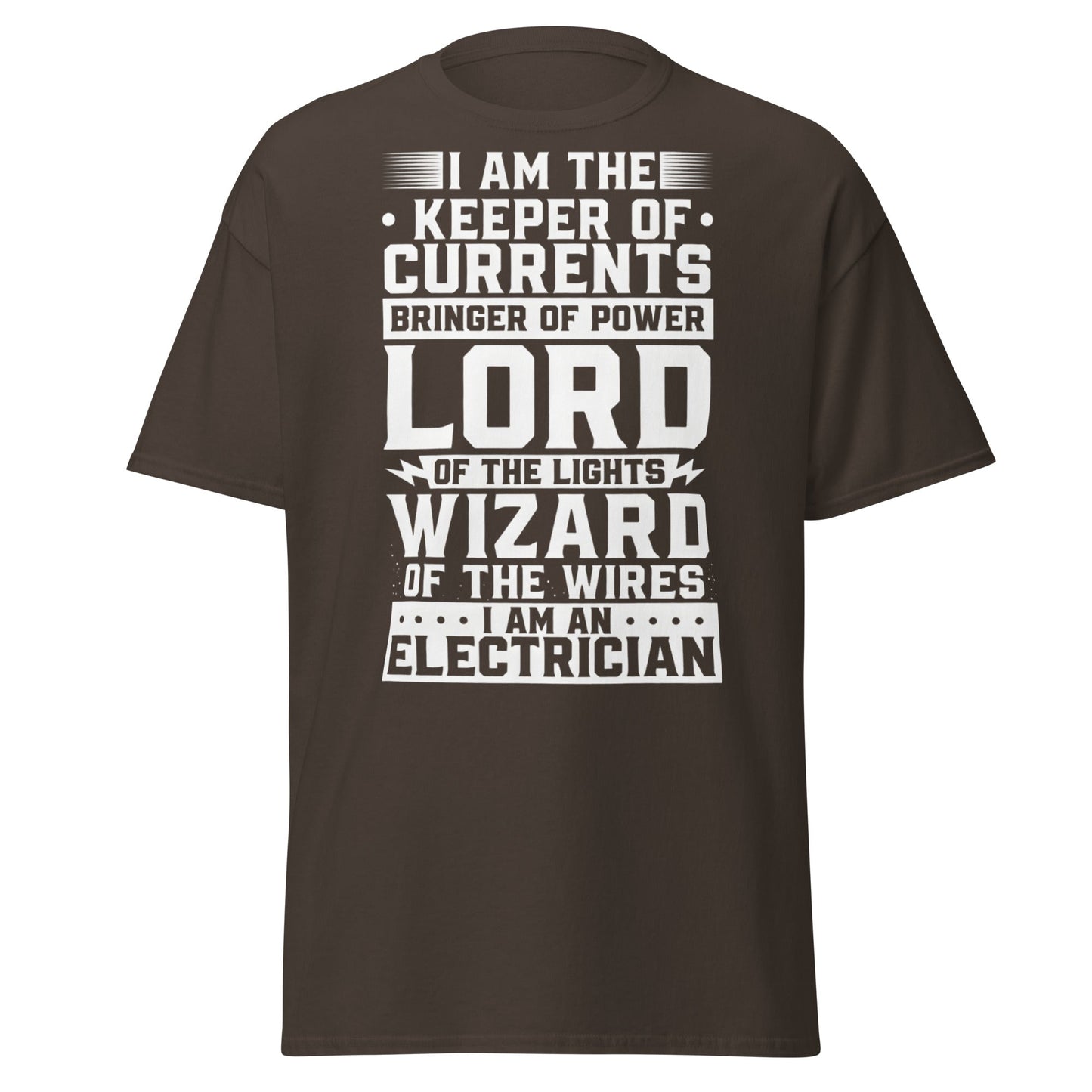 Wizard of the Wires - Funny Electrician Graphic T-Shirt - Dark Chocolate - T-Shirts Online