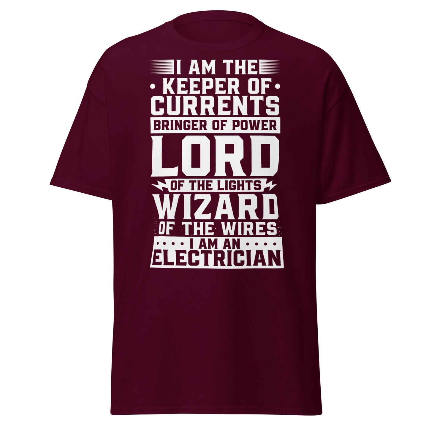 Wizard of the Wires - Funny Electrician Graphic T-Shirt - Maroon - T-Shirts Online