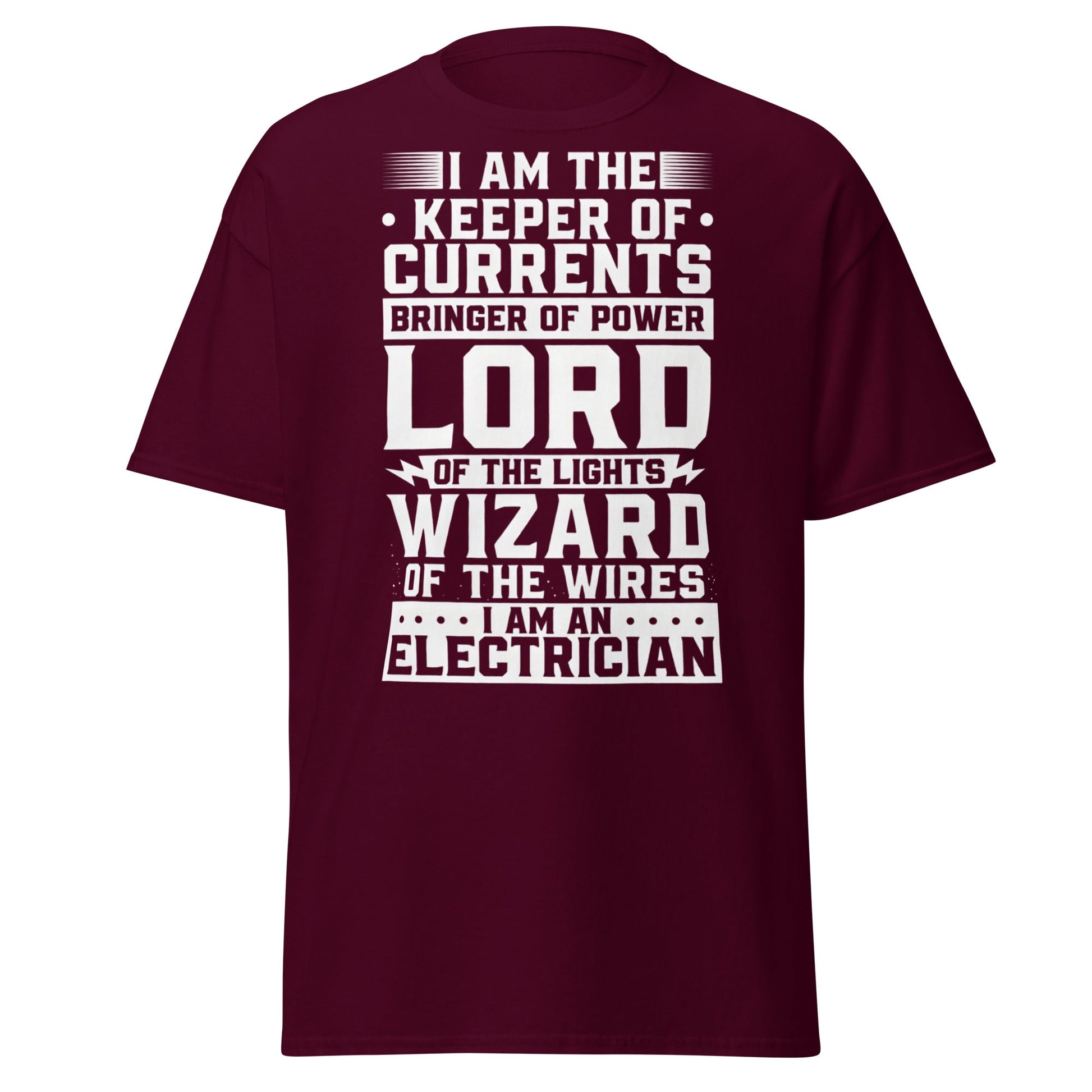 Wizard of the Wires - Funny Electrician Graphic T-Shirt - Maroon - T-Shirts Online