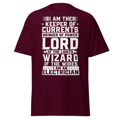 Wizard of the Wires - Funny Electrician Graphic T-Shirt - Maroon - T-Shirts Online