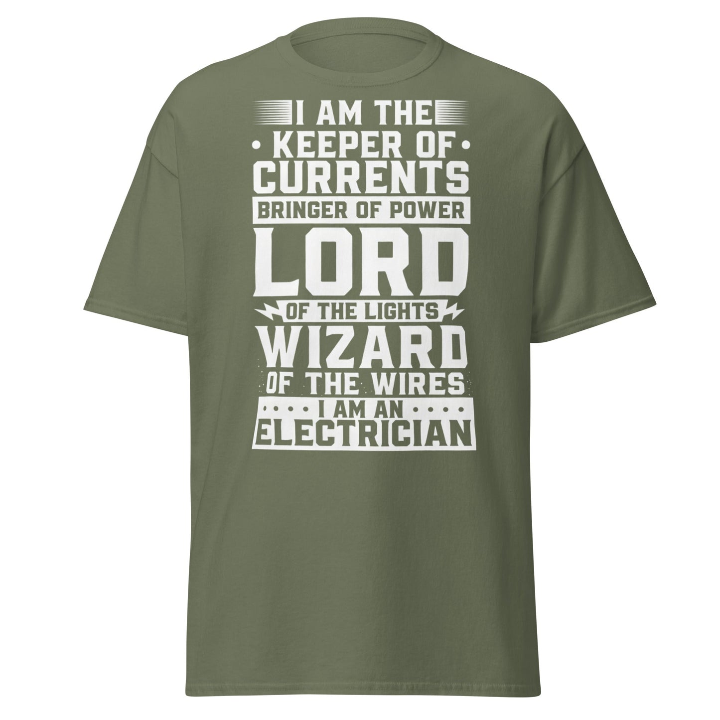 Wizard of the Wires - Funny Electrician Graphic T-Shirt - Military Green - T-Shirts Online